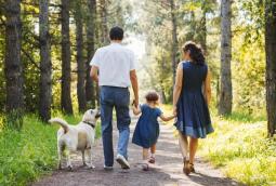 A family holding hands on a country walk